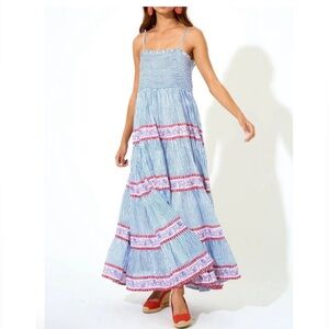 Oliphant Smocked Back Tiered Maxi Hamble Blue